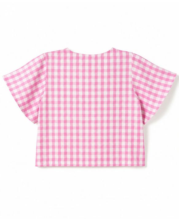 Babyhug Cotton Woven Half Sleeves Co-Ords Top & Culottes Set with Check & Belt - Pink