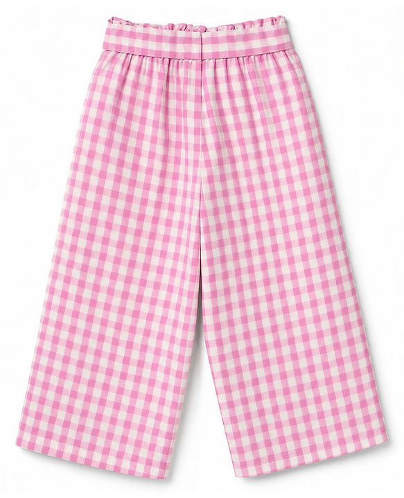 Babyhug Cotton Woven Half Sleeves Co-Ords Top & Culottes Set with Check & Belt - Pink