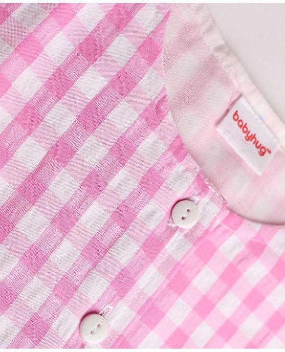 Babyhug Cotton Woven Half Sleeves Co-Ords Top & Culottes Set with Check & Belt - Pink
