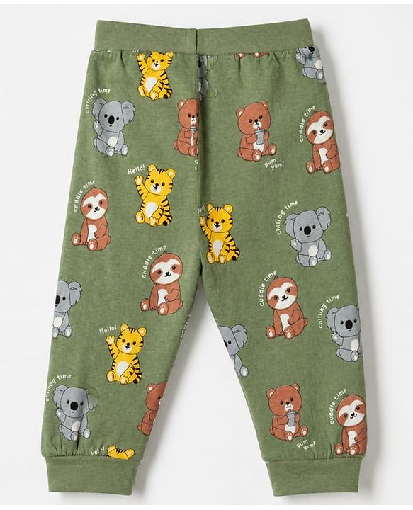 Babyhug Cotton Jersey Knit Full Length Jogger Fit Lounge Pant With Animal Print Pack of 2 - Orange Green