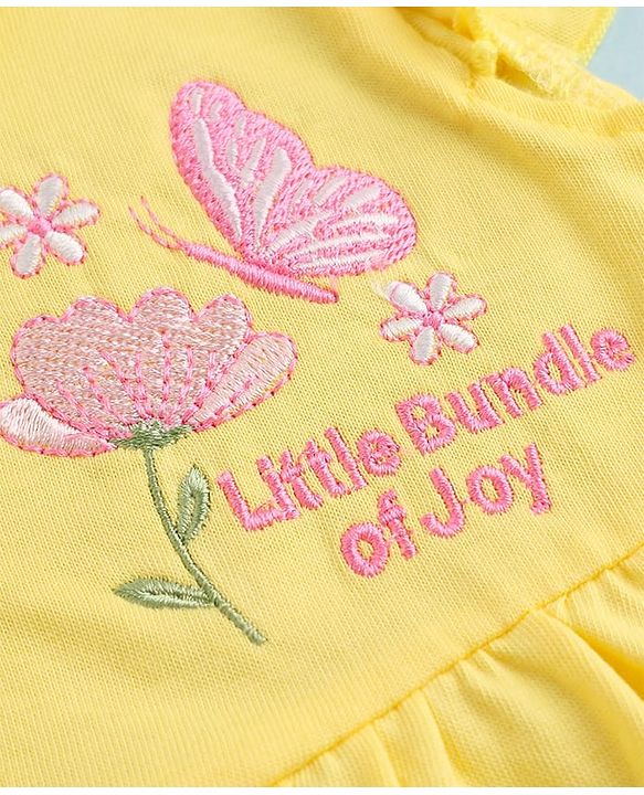 Babyhug Single Jersey Knit Half Sleeves Floral Printed Dress With Butterfly Embroidery Pack of 2 - Pink & Yellow