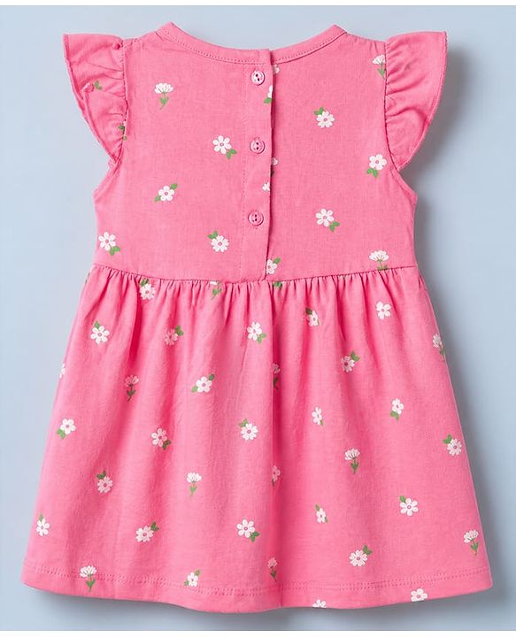 Babyhug Single Jersey Knit Half Sleeves Floral Printed Dress With Butterfly Embroidery Pack of 2 - Pink & Yellow