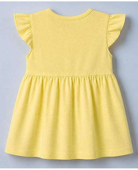 Babyhug Single Jersey Knit Half Sleeves Floral Printed Dress With Butterfly Embroidery Pack of 2 - Pink & Yellow
