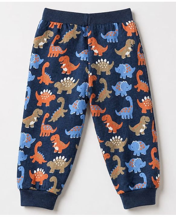 Babyhug Cotton Jersey Knit Full Length Jogger Fit Lounge Pant With Dinosaur Print Pack of 2 in Navy Blue Red
