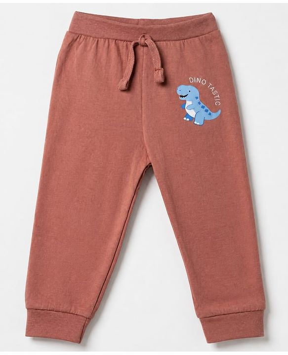 Babyhug Cotton Jersey Knit Full Length Jogger Fit Lounge Pant With Dinosaur Print Pack of 2 in Navy Blue Red