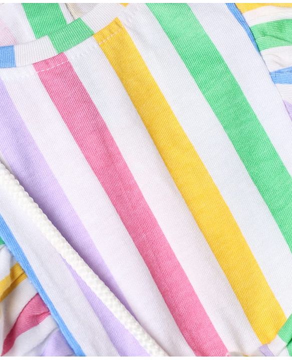 Babyhug Single Jersey Knit Sleeveless Striped Frock With Sling Bag - White