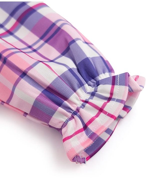 Babyhug 100% Cotton Woven Full Sleeves Checked Co-Ords Top & Pant Set - Purple