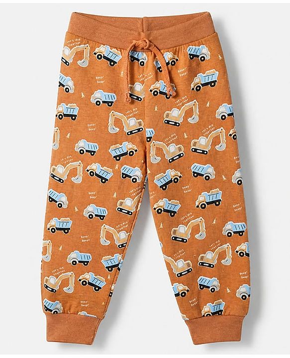 Babyhug Cotton Knit Full Length Lounge Pant With Vehicle Print Pack of 2 - Grey