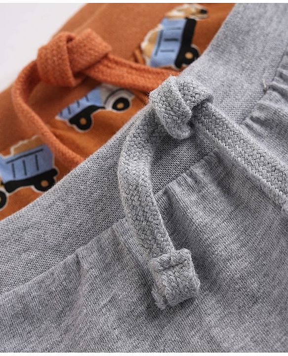 Babyhug Cotton Knit Full Length Lounge Pant With Vehicle Print Pack of 2 - Grey