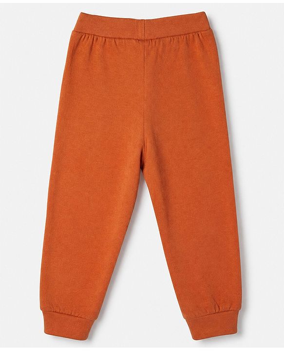 Babyhug Cotton Jersey Knit Full Length Jogger Fit Lounge Pant With Construction Vehicle Print Pack of 2 - Orange Peach