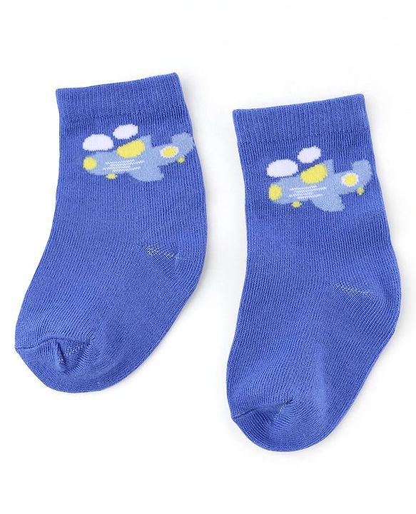 Cute Walk by Babyhug Knit Anti-Bacterial Ankle Length Striped Socks With Vehicle & Rocket Design Pack of 5 - Grey, Red &  Blue