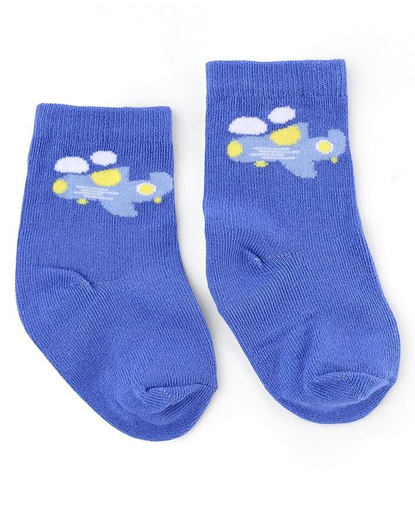 Cute Walk by Babyhug Knit Anti-Bacterial Ankle Length Striped Socks With Vehicle & Rocket Design Pack of 5 - Grey, Red &  Blue
