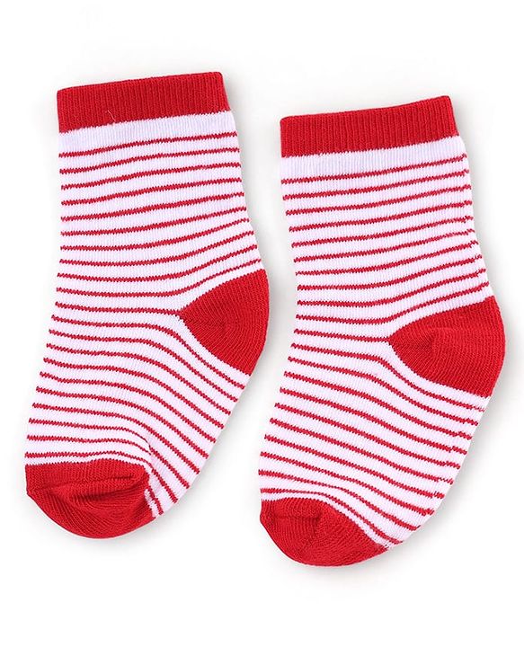 Cute Walk by Babyhug Knit Anti-Bacterial Ankle Length Striped Socks With Vehicle & Rocket Design Pack of 5 - Grey, Red &  Blue