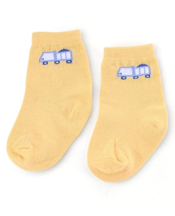 Cute Walk by Babyhug Knit Anti-Bacterial Ankle Length Striped Socks With Vehicle & Rocket Design Pack of 5 - Grey, Red &  Blue