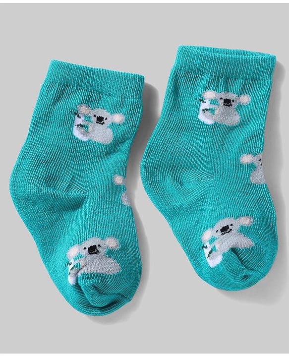 Cute Walk By Babyhug Knit Anti-Bacterial Ankle Length Socks With Animal Design Pack Of 5 - White, Maroon & Green