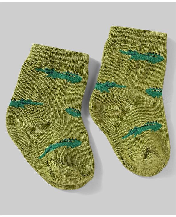 Cute Walk By Babyhug Knit Anti-Bacterial Ankle Length Socks With Animal Design Pack Of 5 - White, Maroon & Green