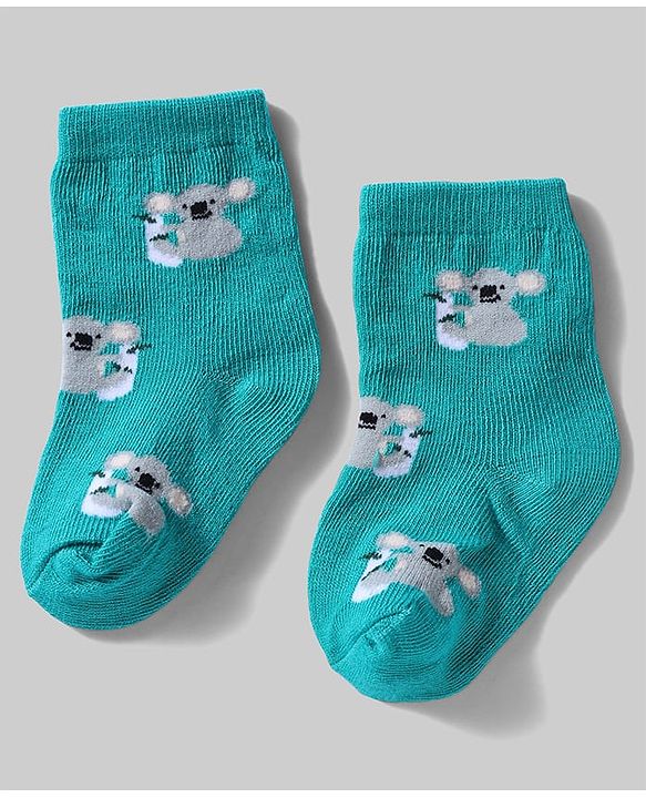 Cute Walk By Babyhug Knit Anti-Bacterial Ankle Length Socks With Animal Design Pack Of 5 - White, Maroon & Green