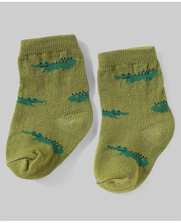 Cute Walk By Babyhug Knit Anti-Bacterial Ankle Length Socks With Animal Design Pack Of 5 - White, Maroon & Green