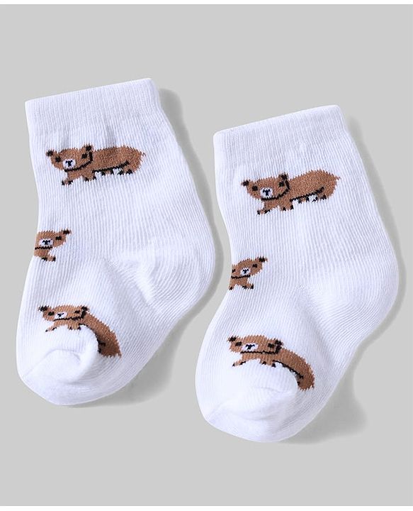 Cute Walk By Babyhug Knit Anti-Bacterial Ankle Length Socks With Animal Design Pack Of 5 - White, Maroon & Green