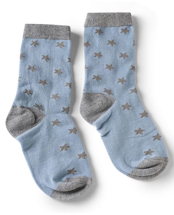 Cute Walk by Babyhug Knit Anti-Bacterial Ankle Length Striped Socks With Star & Rocket Design Pack of 5 - Grey & Sky Blue