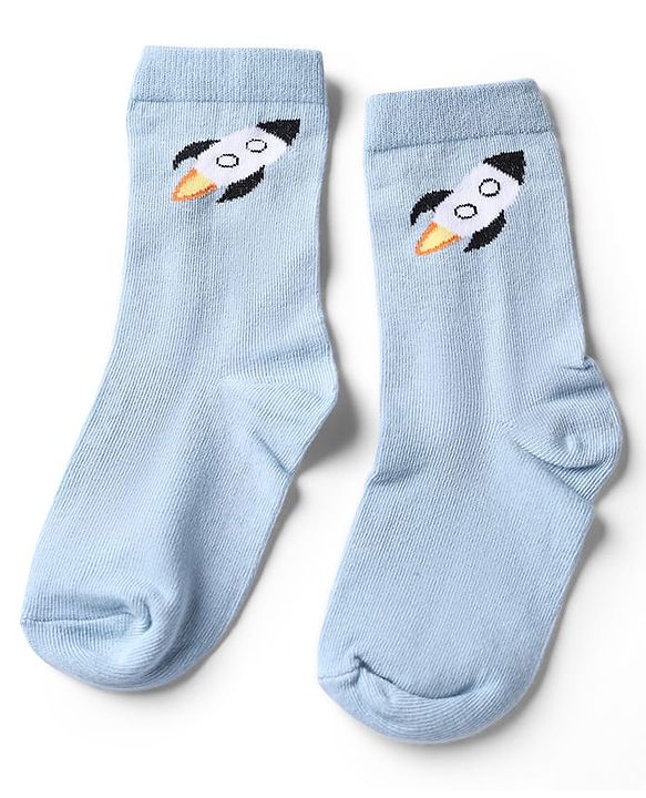 Cute Walk by Babyhug Knit Anti-Bacterial Ankle Length Striped Socks With Star & Rocket Design Pack of 5 - Grey & Sky Blue