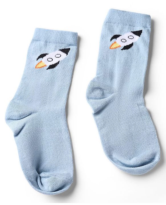 Cute Walk by Babyhug Knit Anti-Bacterial Ankle Length Striped Socks With Star & Rocket Design Pack of 5 - Grey & Sky Blue
