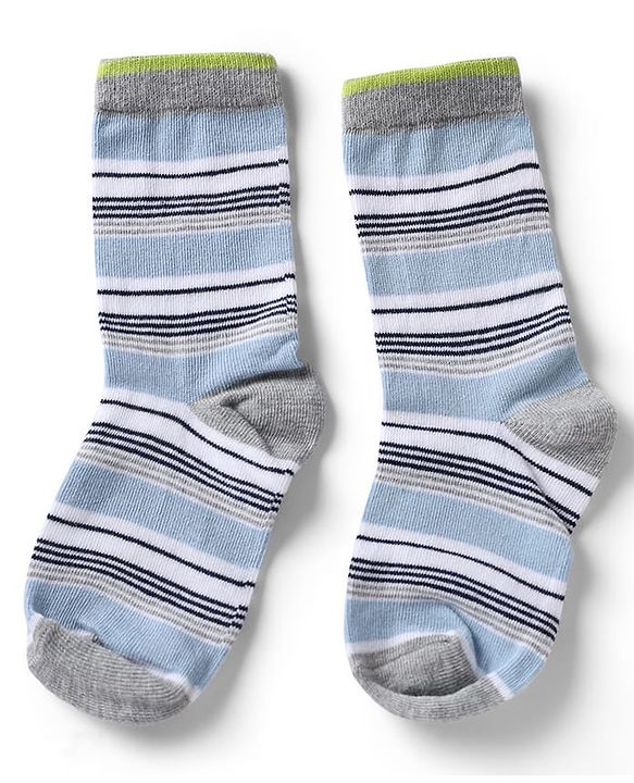 Cute Walk by Babyhug Knit Anti-Bacterial Ankle Length Striped Socks With Star & Rocket Design Pack of 5 - Grey & Sky Blue