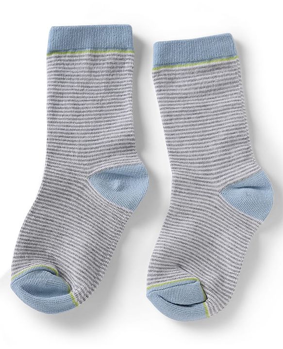 Cute Walk by Babyhug Knit Anti-Bacterial Ankle Length Striped Socks With Star & Rocket Design Pack of 5 - Grey & Sky Blue