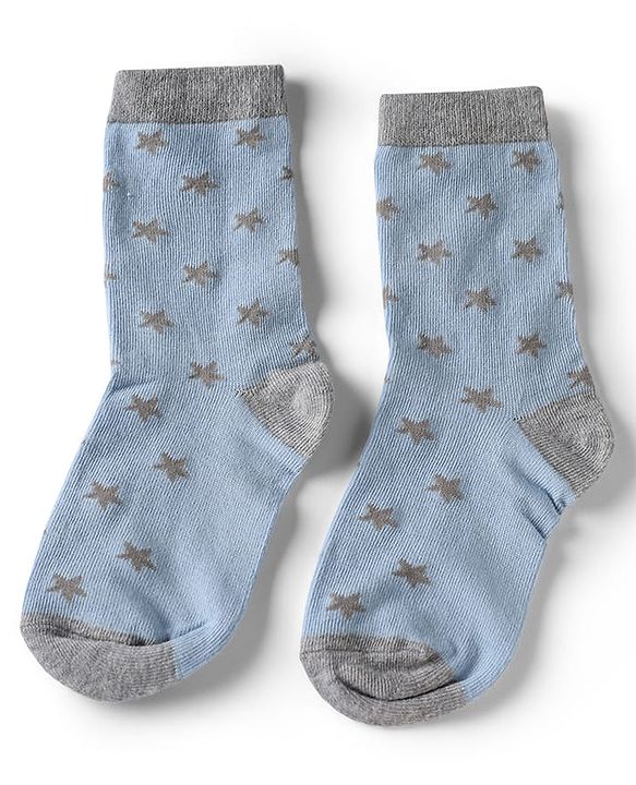 Cute Walk by Babyhug Knit Anti-Bacterial Ankle Length Striped Socks With Star & Rocket Design Pack of 5 - Grey & Sky Blue
