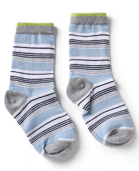 Cute Walk by Babyhug Knit Anti-Bacterial Ankle Length Striped Socks With Star & Rocket Design Pack of 5 - Grey & Sky Blue