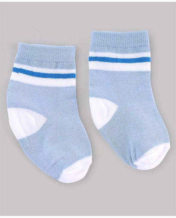 Cute Walk by Babyhug Knit Anti-Bacterial Ankle Length Striped Socks With Sea Life Design Pack of 5 - White & Sky Blue