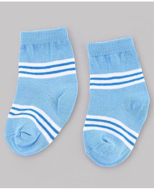 Cute Walk by Babyhug Knit Anti-Bacterial Ankle Length Striped Socks With Sea Life Design Pack of 5 - White & Sky Blue