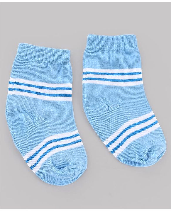 Cute Walk by Babyhug Knit Anti-Bacterial Ankle Length Striped Socks With Sea Life Design Pack of 5 - White & Sky Blue