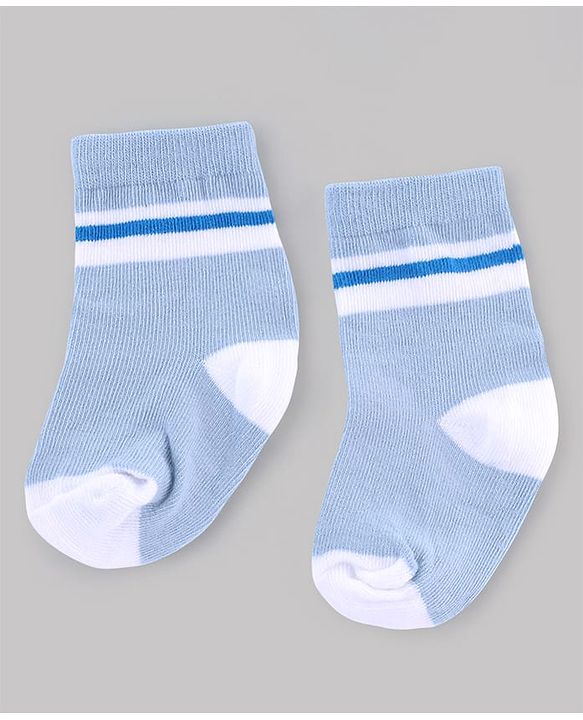 Cute Walk by Babyhug Knit Anti-Bacterial Ankle Length Striped Socks With Sea Life Design Pack of 5 - White & Sky Blue