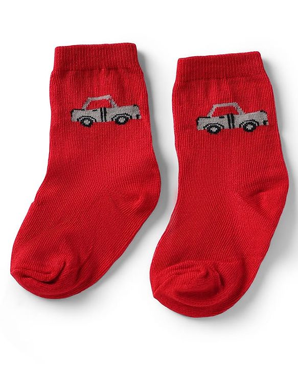 Cute Walk by Babyhug Knit Anti-Bacterial Ankle Length Striped Socks With Vehicle Design Pack of 5 - Grey, Red & Sky Blue