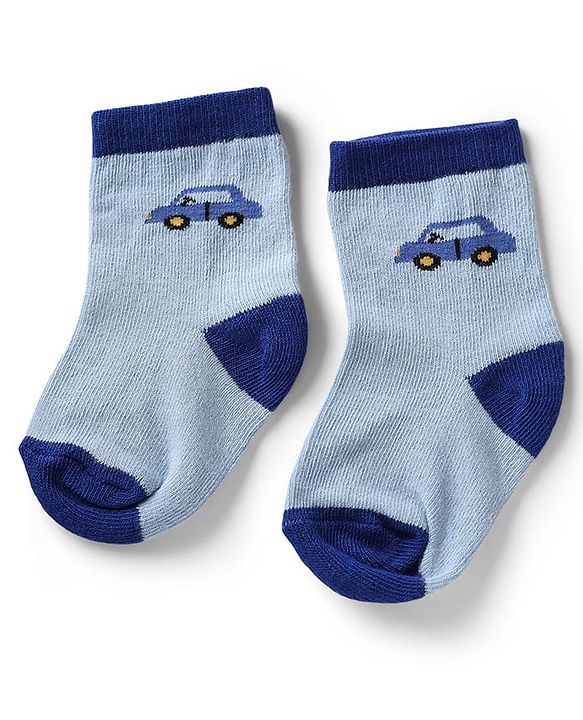 Cute Walk by Babyhug Knit Anti-Bacterial Ankle Length Striped Socks With Vehicle Design Pack of 5 - Grey, Red & Sky Blue