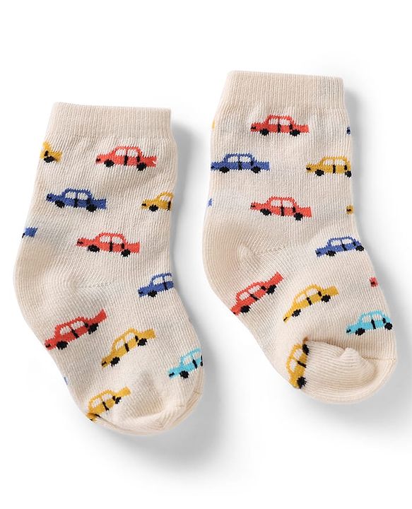 Cute Walk by Babyhug Knit Anti-Bacterial Ankle Length Striped Socks With Vehicle Design Pack of 5 - Grey, Red & Sky Blue