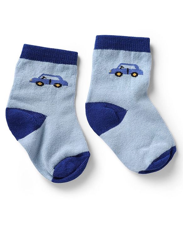 Cute Walk by Babyhug Knit Anti-Bacterial Ankle Length Striped Socks With Vehicle Design Pack of 5 - Grey, Red & Sky Blue