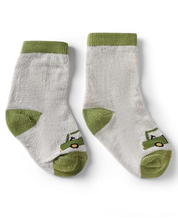 Cute Walk by Babyhug Knit Anti-Bacterial Ankle Length Striped Socks With Vehicle Design Pack of 5 - Grey, Red & Sky Blue