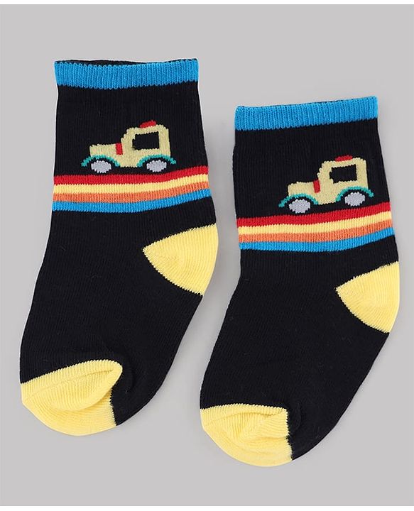Cute Walk by Babyhug Knit Anti-Bacterial Ankle Length Striped Socks With Vehicle & Rocket Design Pack of 5 - Grey, Red & Sky Blue