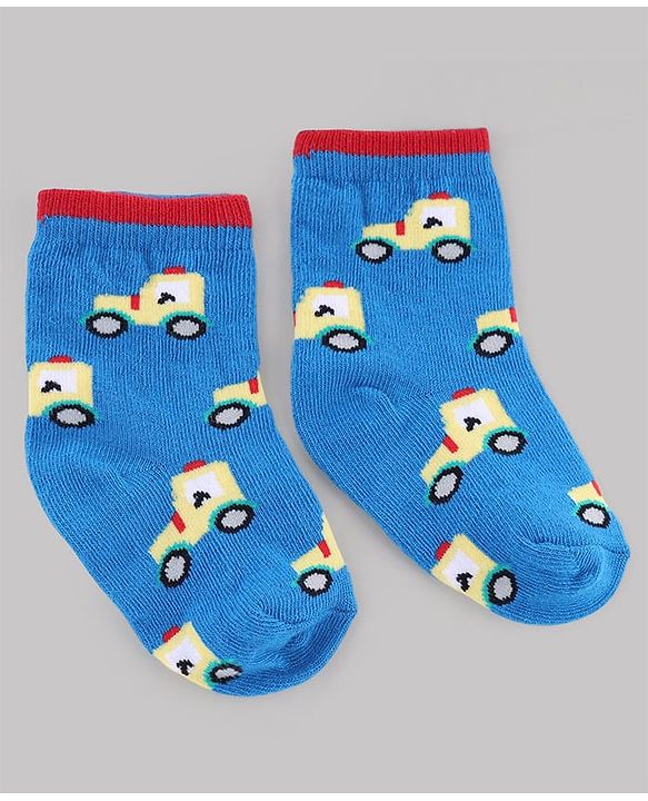 Cute Walk by Babyhug Knit Anti-Bacterial Ankle Length Striped Socks With Vehicle & Rocket Design Pack of 5 - Grey, Red & Sky Blue