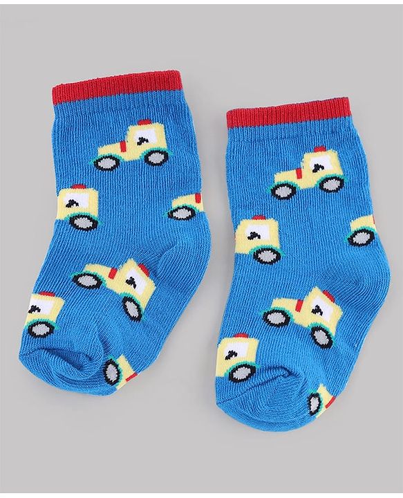 Cute Walk by Babyhug Knit Anti-Bacterial Ankle Length Striped Socks With Vehicle & Rocket Design Pack of 5 - Grey, Red & Sky Blue
