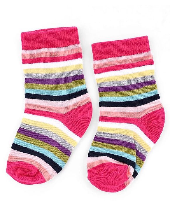 Cute Walk by Babyhug Knit Anti-Bacterial Ankle Length Striped Socks With Polka Dot & Heart Design Pack of 5 - Pink, White & Black