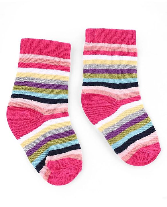Cute Walk by Babyhug Knit Anti-Bacterial Ankle Length Striped Socks With Polka Dot & Heart Design Pack of 5 - Pink, White & Black