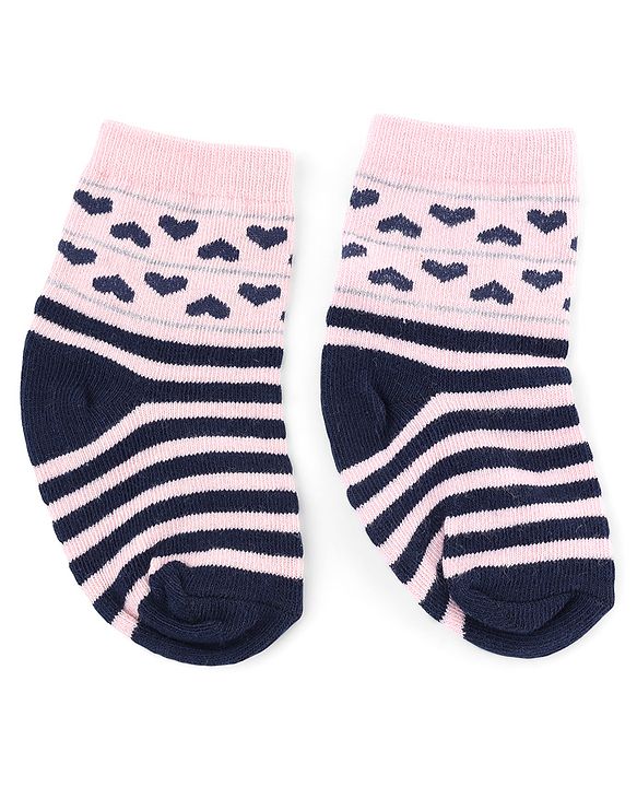 Cute Walk by Babyhug Knit Anti-Bacterial Ankle Length Striped Socks With Heart Design Pack of 5 - Grey & Black