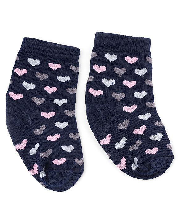 Cute Walk by Babyhug Knit Anti-Bacterial Ankle Length Striped Socks With Heart Design Pack of 5 - Grey & Black