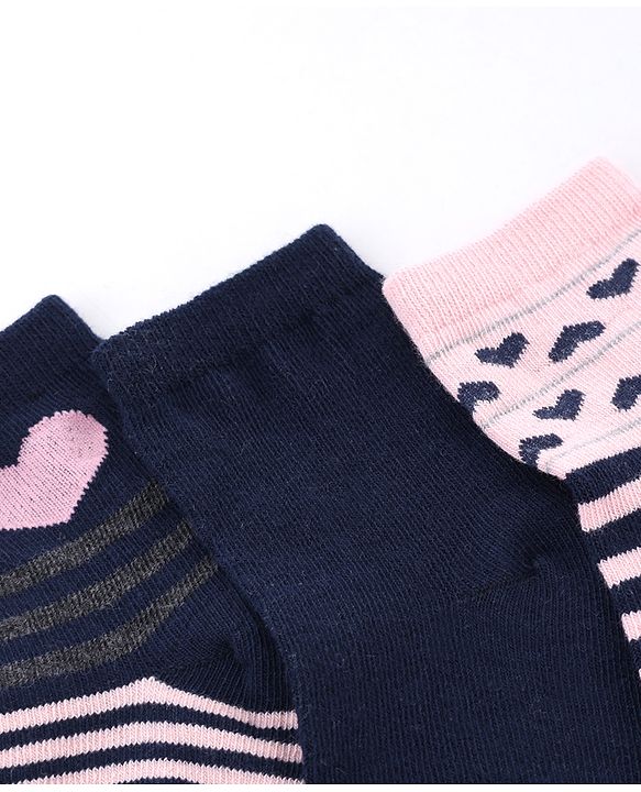Cute Walk by Babyhug Knit Anti-Bacterial Ankle Length Striped Socks With Heart Design Pack of 5 - Grey & Black