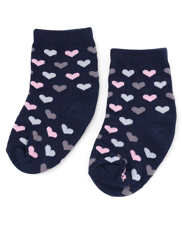 Cute Walk by Babyhug Knit Anti-Bacterial Ankle Length Striped Socks With Heart Design Pack of 5 - Grey & Black