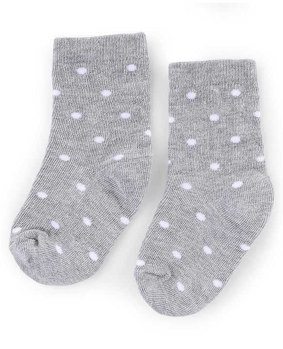 Cute Walk by Babyhug Knit Anti-Bacterial Ankle Length Striped Socks With Polka Dot Design Pack of 5 - Grey, White & Pink