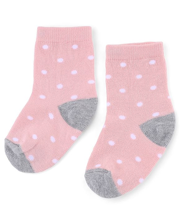 Cute Walk by Babyhug Knit Anti-Bacterial Ankle Length Striped Socks With Polka Dot Design Pack of 5 - Grey, White & Pink